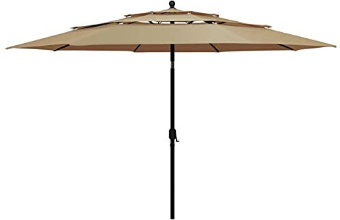 Tidyard Sonnenschirm Marktschirm Balkonschirm Gartenschirm Terrassenschirm Sonnenschutz mit Aluminium-Mast 3-lagig Taupe 3,5 m