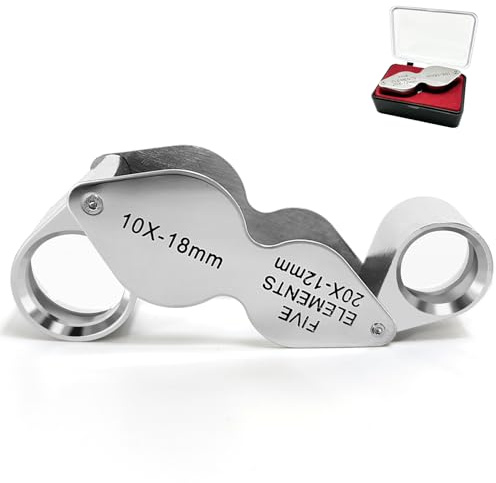 Lupa de joyero, 10x 20x Lupa joyería 2 Pulgadas Lupa de joyería Plegable de Metal Lupas de Joyero Lupa relojero Lentes manuales para Piedras Preciosas Diamantes Sellos Monedas