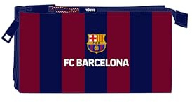SAFTA F.C. Barcelona - Portatodo Triple, Estuche Infantil, Estuche Niño, Ideal para Niños en Edad Escolar, Cómodo y Versátil, Calidad y Resistencia, 22x3x12 cm, Color Azul Marino/Granate