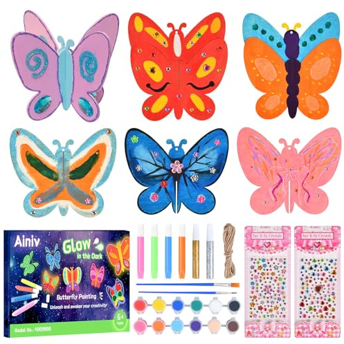 Ainiv Holz Bastelset, 6 Stück Butterfly Basteln Holz Bastelhandwerk Kreative Bemalen Handwerk für Frauen und Männer, Basteln Bastelset Mitgebsel Geschenk Party