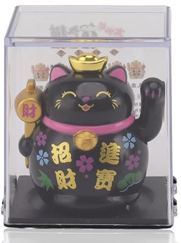Cyrank Maneki Neko Winkekatze,Solarbetriebene Winkekatze,Winkende Glückskatze,Lucky Cat,Glücksbringer,Japanische Katze Mit Wellenarm,Niedliche Chinesische Katze Für Heim- Und Autodekoration(Schwarz)