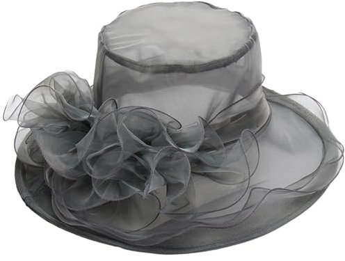 Reyox Damen Fascinator Hut Organza Rüschen Blumen Sonnenhut für Hochzeit Ascot Karneval Tee Party Grau