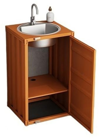 Lavabo da Bagno Mobile da Bagno Quadrato con Armadietto ad 1 Anta, Armadietto Freestanding in Metallo con Lavabo in Acciaio Inossidabile, Lavabo a Colonna in Stile Industriale Creativo con Contenitore