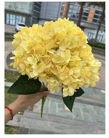 LXHZSY Hortensien Kunstblumen Große Größe 5 Köpfe künstliche Blumen weiß rosa Hortensien Seide DIY Hochzeit Brautstrauß gefälschte Blumen Home Party Dekoration(Yellow)