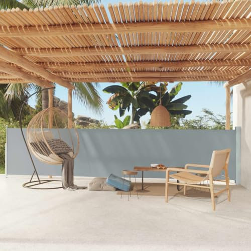 TJROO Tenda da Sole 117x600 cm Paravento Avvolgibile Esterno Retrattile Paravento Pieghevole Pannelli Laterali Parasole per Patio e Balcone Grigio Impermeabile Tessuto Chiusura Automatica
