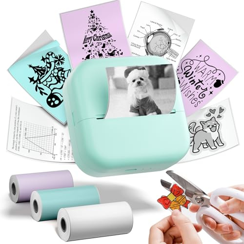 Omezizy Sticker Drucker M02X Mini Drucker für Smartphone mit 3 Rollen Etiketten, Mini Thermodrucker Bluetooth Fotodrucker für Geschenk, Journal, Studiennotizen, Fotos