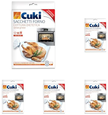 Cuki - Sacchetti forno, Cottura senza Grassi, Esalta il Sapore dei Tuoi Cibi 25x38 cm - 8 Pezzi (Confezione da 5)