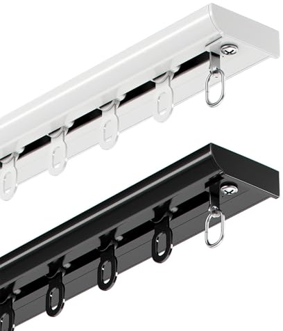 Einläufig Gardinenschiene aus Aluminium - Schwerlast-Vorhangschienen - 1-läufige Vorhangschiene - Deckenmontage - ideal für Duschfenster, Privatsphäre und Heimdekoration(White,1m/3.28FT)