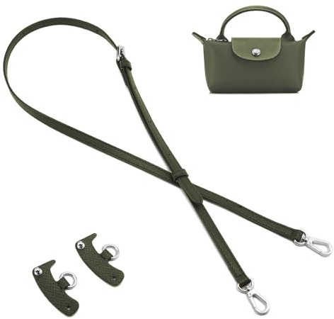 QIUTIMIY Leder-Handtaschengurt, Ersatz-Schultertaschengurte für Longchamp-Geldbörsen, Verstellbarer Crossbody-Schultergurt(Dunkelgrün,Silber)