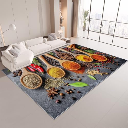 Genérico Alfombras Salon Pelo Corto 120x180 cm Cuchara De Madera Condimentos Alfombra de área Grande, Alfombra Decorar Antideslizante para Salón, Habitacion, Cocina, Oficina, Interior