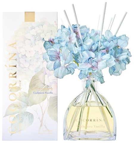 COCORRÍNA Blume 250ml Raumduft mit 8 Duftstäbchen, Cashmere Vanilla, Natürlich, Langanhaltend, Home Duft für Wohnzimmer, Schlafzimmer, Badezimmer Regal Dekor