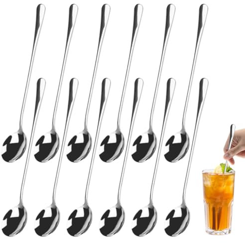 12 Stück Lange Löffel Latte Macchiato, Latte Macchiato Löffel Set, Cocktaillöffel, Dessertlöffel, Löffel für Eiskaffee, Lange Löffel Edelstahl für Eiskaffee Eisbecher Milchshake Desserts