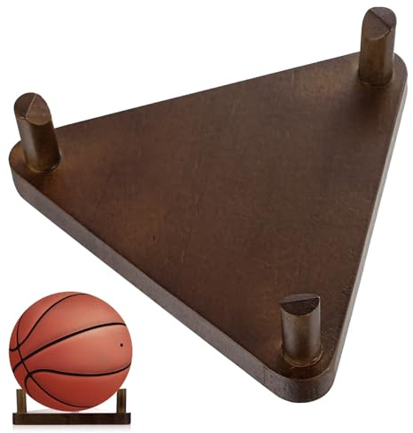 SZZHIYONG Porta Palloni da Calcio, Base Supporto da Palla, Triangolare Espositore Porta Pallone Calcio in Legno per Palloni da Basket, Pallavolo, Rugby, Calcios (Marrone Rustico)