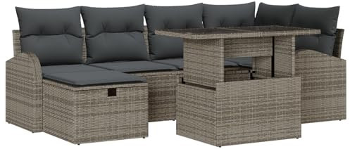 vidaXL Trädgårdsoffset med kudde med lagring 7 pcs Grå Poly rattan, Trädgårdsoffor, moderna, rektangulära, modulära, lätta, UV-resistenta för utomhusliv, stiligt arrangemang