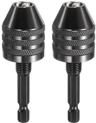 sourcing map 2pcs Keyless Drill Chuck 1/4 Hex Shank Chuck Conversion Adapter 0.024-0.3 Quick Change for Round-Shank Cordless Screwdrivers Drills Power DIY Tools, Black