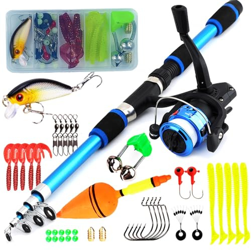 Kids Fishing Gear Set, 5.9ft Portable Telescopic Kids Fishing Pole and Reel Combos and String with Line Full Kits Complete Fish Accessory Set with Carrying Bag for, Boys, Girls