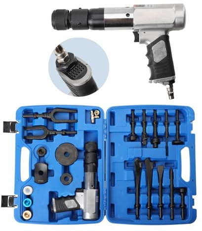 Vibro Druckluft Meißelhammer Satz, Vibro Druckluftmeißel, 15tlg Air Hammer Kit，2200r/min，Lufthammer Pneumatischer Betonbrecher Kugelgelenk，Flachpunkt Meißel Flugzeug Lufthammer Kit