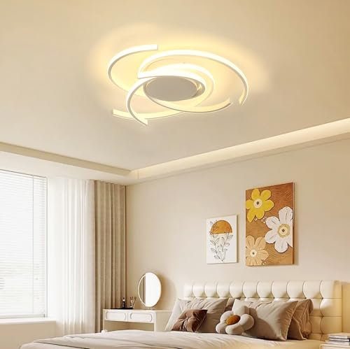 WJYCYN Plafoniera LED Moderno Dimmerabile Bianco con arco rotante per illuminazione soffitto soggiorno, telecomando, Lampada da soffitto per sala da pranzo, camera da letto, ingresso 72W L56cm