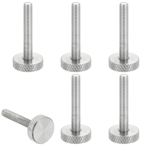 sourcing map Lot de 6 vis moletées M5 x 30 mm, vis moletées à tête plate en acier inoxydable 304, boulons à tête moletée métrique, boutons de serrage, 16 mm de diamètre
