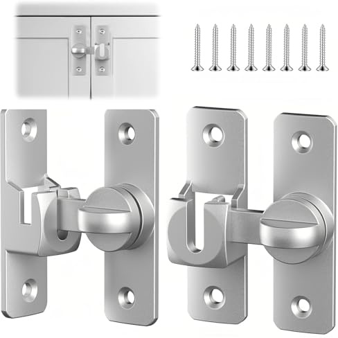 PARFCO 2 Pares Cerrojo Puertas Correderas 90/180 Grados, Pestillo Puerta Corredera, Cierres Grises de Aleación, Pestillos para Puertas, para Cuarto de Baño, Aseo, Dormitorio, Armario