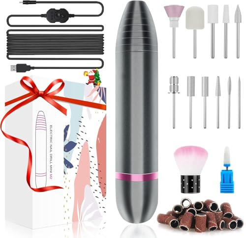 Flohsen Ponceuse pour Ongles Professionnelle Mini – Lime à Ongle Électrique 12 en 1 avec Foret en Céramique, Kit Complet Manucure & Pédicure – Idéal pour Retrait Vernis, Soin des Ongles et Callosités