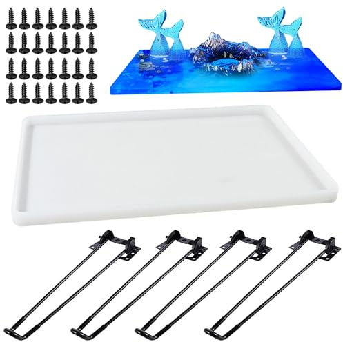 Attuslla Moldes Grandes Resina Epoxi Rectangular 23,7 x 36,5cm Moldes de Silicona para Mesa de Resina con Patas para Decoración Artística DIY para El Hogar, Mesa Río, Tabla de Cortar