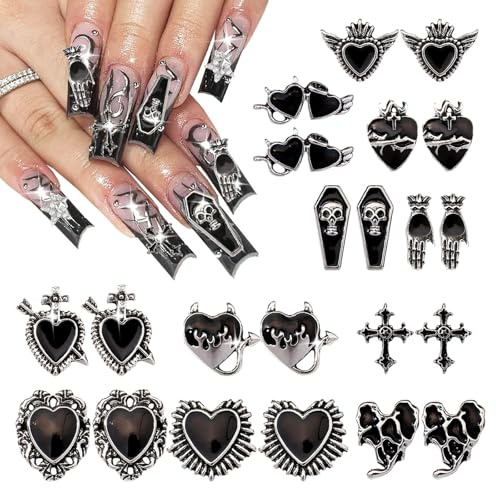 Nail Charms – 22er Set, Goth Deko, Y2K Stil, Für Halloween Party, Einfach zu Verwendende Nagelcharms