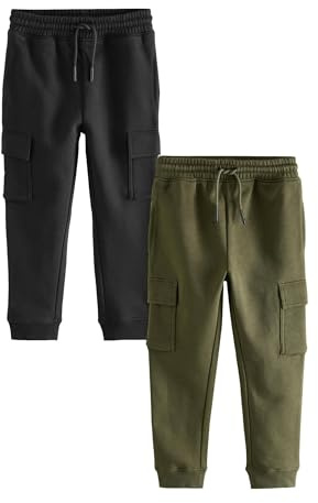 NEXT Äldre pojkar Joggingbyxor med cargofickor och smal passform 2-pack Black/Green 110