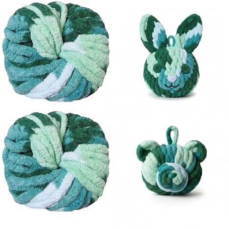 Dicke Wolle, 2 Stück 500g Chenille Chunky Wolle Garn Dicke Weiche Wolle XXL Strickgarn Flauschige Häkelwolle Superchunky Garn für Decken, Kissen, Schals, Mützen und kreative Strickprojekte,Grün