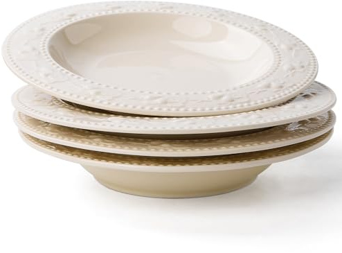 OniAnt Soup Bowls, 10oz Ceramic Wide Rimmed Soup Plate, Pasta Bowls Set of 4, Salad Bowl with Embossed Strawberry Pattern, Serving Bowls Kitchen Dinner, Microwave and Dishwasher Safe, Christmas Gift