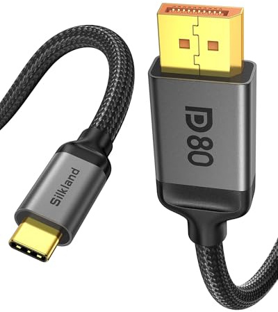 Silkland 80Gbps USB-C DisplayPort 2.1 Kabel 2M 16K@60Hz, 8K@240Hz, 4K@960Hz | Unidirektional Thunderbolt 5/4/3 auf DisplayPort Kabel für MacBook Pro/Air, iPad Pro, iPhone 17/16/15, Galaxy S8-S26