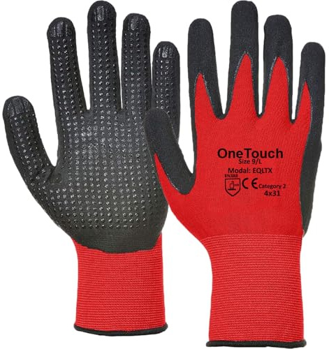 A406 6 Pairs Work Gloves with Grip Dots on Palm for Anti-Slip Gloves Nitrile Coated Oil Compatible Gloves Gripper Warehouse use, Automotive, DIY Safety Work Gloves (Medium)