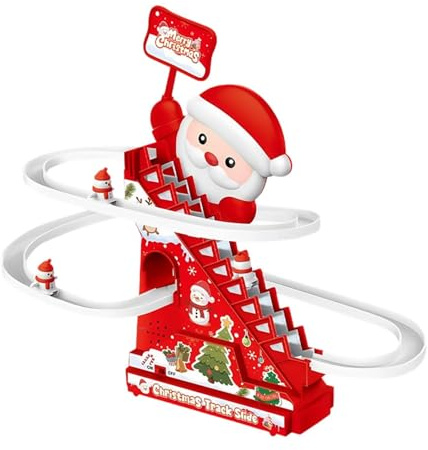 TAIZhiChen Jouet d'Escalade Père Noël avec Toboggan Électrique, Jouet de Noël en PP Écologique, Ensemble de Jouets Toboggans, Figurines, Musique et Lumière, pour Enfants à Partir de 3 Ans, 5 Figurines