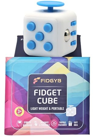 FIDGYB Fidget Cube Anti-Stress-Würfel für Erwachsene & Kinder, glattes, leises sensorisches Spielzeug bei Angstzuständen, Fokus & ADHS [Weiß und Blau]