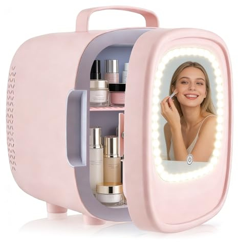 Dumenix 6L Mini Fridge Skincare Fridge with Mirror and Light, Cooler & Warmer AC/DC Portable Car Refrigerator, Quiet Adjustable Shelf Beauty Fridge for Makeup Bedroom Office Travel Drinks