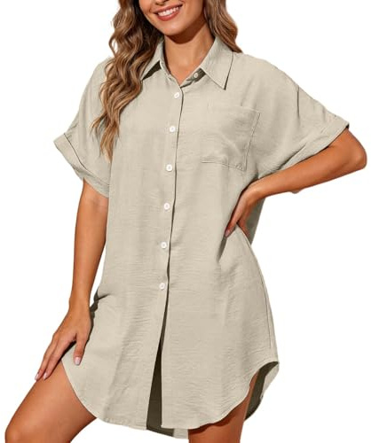 Blusa para mujer, elegante, sin planchado, sin arrugas, para negocios, blusa grande con cuello, blusas monocromáticas, parte superior básica., caqui, L