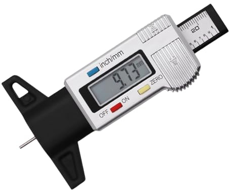 Calibro di profondità Calibro digitale di profondità del battistrada misurazione dello spessore a batteria per rilevamento 'usura dei pneumatici 'automobile,per automobili(Silver)