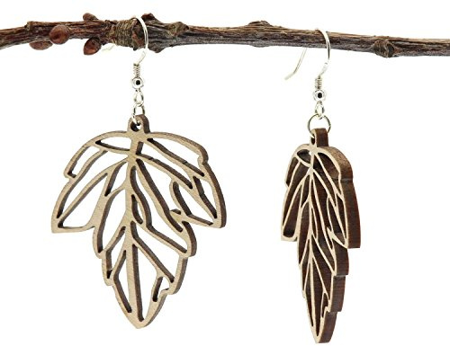 NaturSchatulle Holzohrringe Blattzauber natürlicher Ohrhänger Holz 925 Sterling Silber Holzschmuck Ohrringe Damen Naturschmuck Ohrschmuck