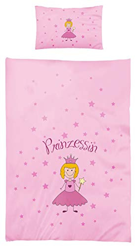 Arle-Living 3 TLG. Baby/Kinder Bettwäsche Motiv: Prinzessin - renforcé 100x135 cm + 40x60 cm + 1 Spannbettlaken 70x140 cm - 100% Baumwolle (mit Laken: rosa)