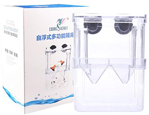 Tiberham Caja de cría de peces, caja de aislamiento flotante de acrílico para criar peces, incubadora de doble capa, trampa de cría, tanque de acuario, divisor de contenedor con ventosas