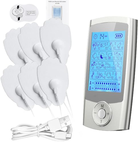 JUMPER Máquina de Decenas de Doble Canal, Dispositivo de Terapia Recargable para el Manejo del Dolor con 16 Modos de Dolor, 20 Niveles de Intensidad para 2 Usuarios (Plata)