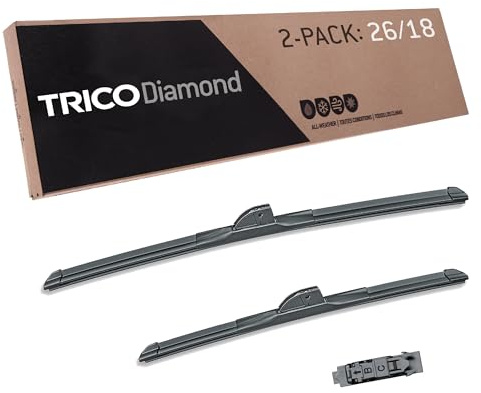 TRICO Diamond 26 + 18 Super Premium Automotive Replacement Windshield Wiper Blades (Set of 2), Passenger and Driver Side All-Weather Beam Wiper Blades for Select Vehicle Models (Item #25-2618)