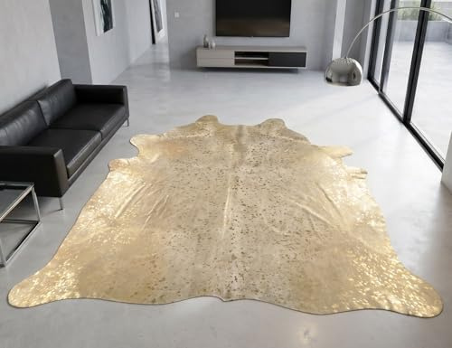 generisch KUHFELLE Kuhfell Stierfell Teppich Grau Gold Devore 210 x 190 cm | Metallic Effekt, Echtes Kuhfell, aus Brasilien