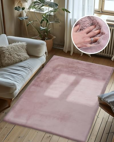 Qiyano Hochflor Teppich Rosa Pastell für Wohnzimmer aus Kunstfell weich Flauschteppich Fellimitat Flauschiger Soft Shaggy Kuschel Teppich Fellteppich (Imitat), Farbe: Rosa, Größe: 180 x 280 cm