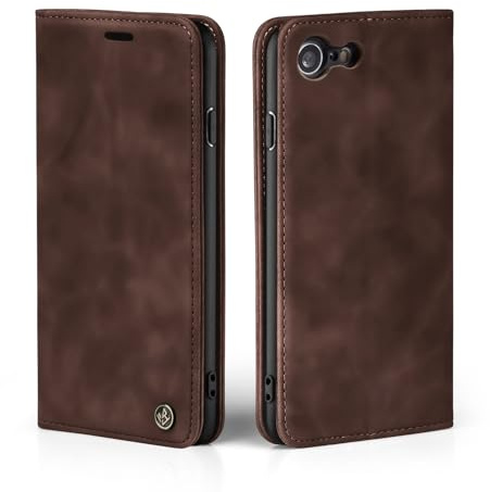 LBH Handyhülle für iPhone 7/8 / SE (2020) in Dunkelbraun mit Karten- und Geldfach Smartphone Hülle mit Standfunktion Flip Case Schutzhülle Magnetverschluss Vintage