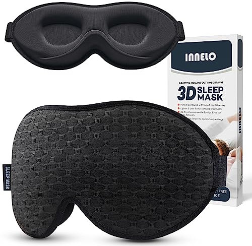 INNELO Schlafmaske für Herren Frauen, 2024 Bequeme Atmungsaktive 3D Augenmaske, mit tiefen Augenhöhlen und erhöhten Nasenpads, 100％ Lichtblockierende Schlafbrille mit Memory Foam für Reisen, Schwarz
