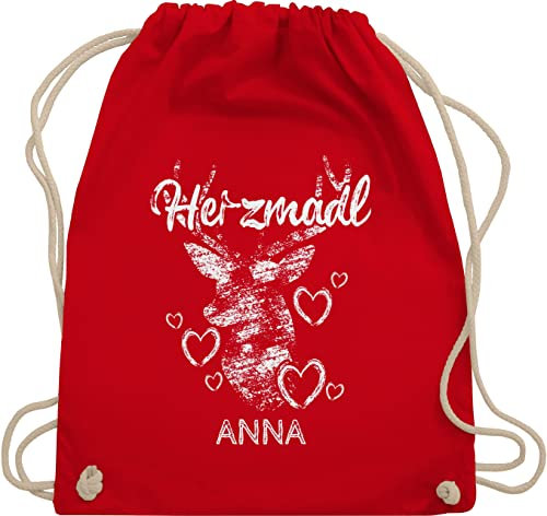 Turnbeutel Rucksack - Kompatibel Oktoberfest - Herzmadl mit Hirsch und Herzen - Unisize - Rot - trachten tasche oktoberfest-tasche bayrisch herz trainingsbeutel trachtenrucksack bayrisches