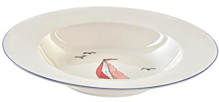 DKD Home Decor Plato Hondo de la Marca, Color Azul, Blanco y Rojo, de Porcelana (21,5 x 21,5 x 3,5 centímetros) (2 Unidades)