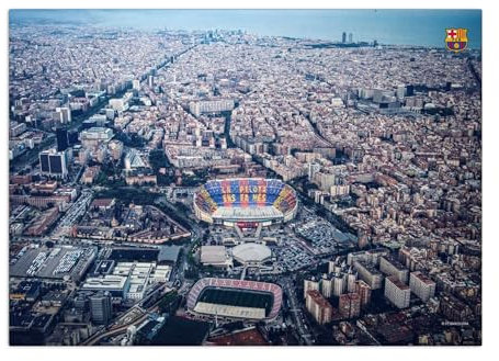 Displate Offiziell FC Barcelona MetallPoster Magnetische Befestigung Inklusive Lizenziert Bilder Hochwertiges Poster Camp Nou - Overhead Poster 45 cm x 32 cm