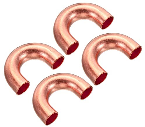 PATIKIL 3/8 Inch OD 34x22mm Elbow Copper Pipe Fitting, 4 Pack 180 Degree Bend Welding Sweat Solder Connection for HVAC Air Conditioner Plumbing Gas Water Oil